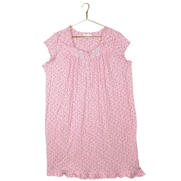 Eileen West Pink Heart Cotton Nightgown Ruffle Hem Ballet Country Cottage | 2X - Picture 9 of 9